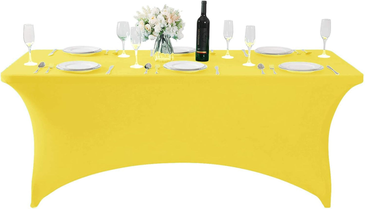 SuperO 2Pack Waterproof Spandex Table Cover for 6FT Table Universal Fitted Stretch Tablecloth for Party, Banquet, Wedding and Events-Yellow
