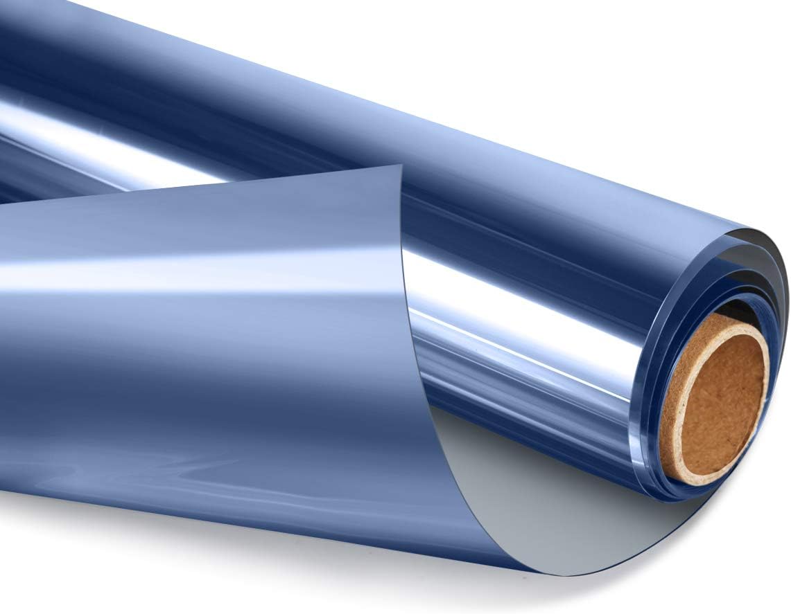 HIDBEA One Way Window Film Daytime Privacy Window Tint for Home, UV Blocking Reflective Heat Control Glass Films Non-Adhesive Mirror Window Clings (Blue-Silver, 23.6 Inch × 6.5 Feet)