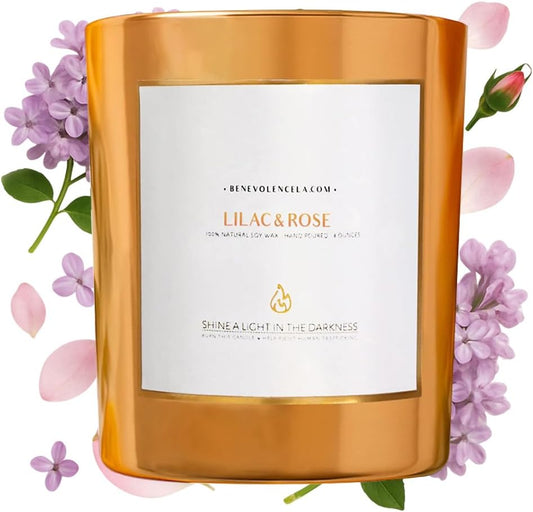 Benevolence LA Lilac & Rose Wood Wick Candles | Soy Scented Candles for Home | Gifts for Women and Men | Home Fragrance | Aromatherapy | Shelf Decor, Bathroom Freshener | 8oz, 45 Hour Burn