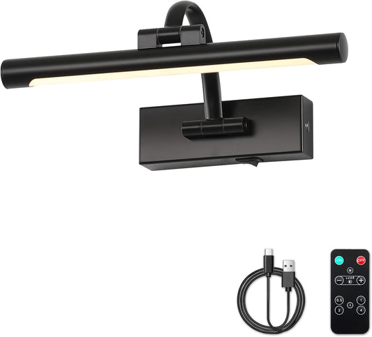 Battery Operated Picture Lights for Wall Black Art Light Wireless Gallery Lights with Timer and Remote 12 Inch 2W Warm White