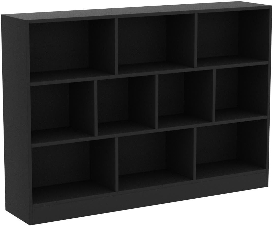 Cozy Castle Black Bookshelf, 3-Tier Open Shelf Bookcase, 10 Cube Storage Organizer with Anti-Tilt Device for Bedroom, Living Room, 55.11" W x 11.61“D x 40.94“H