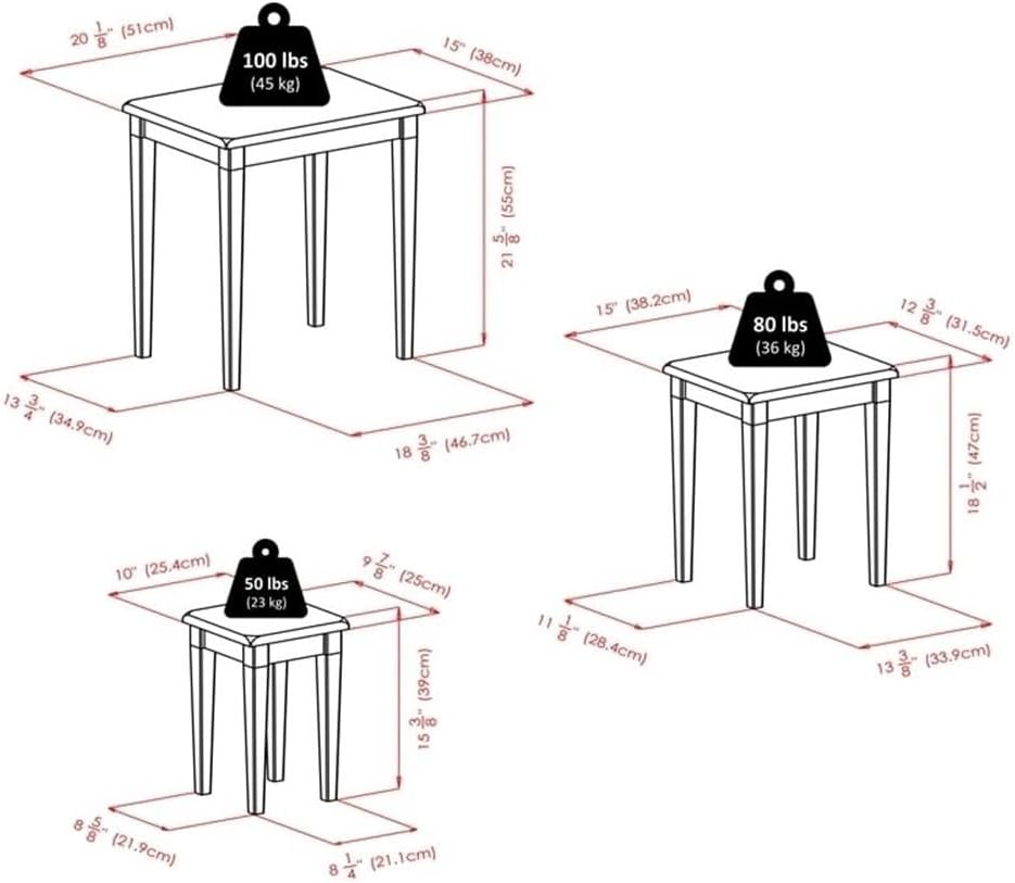 Pemberly Row 3-Piece Transitional Solid Wood Nesting Tables in Antique Walnut