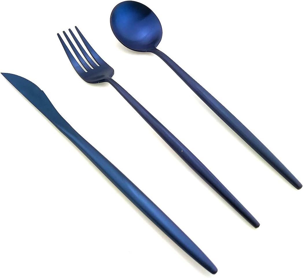 20-Pieces Luxury Blue 18/10 Stainless Steel Flatware Set, Matte Finish, Service for 4