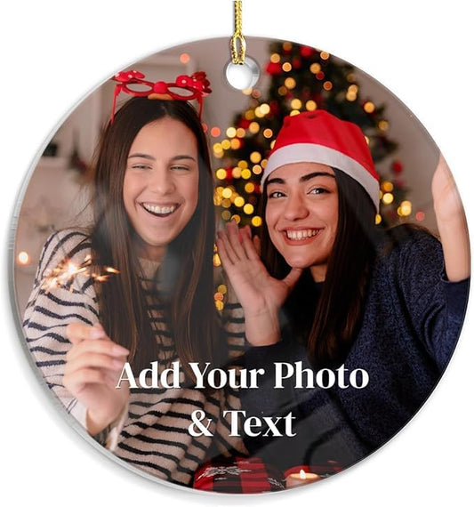 Personalized Best Friend Photo Christmas Ornament, Bestie Round Acrylic Ornament with Picture, Friendship Ornament Keepsake Xmas Tree, Customized Photo Best Friend Ornaments