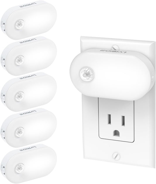 Lyridz Plug in Night Light with Motion Sensor, Smart Cool White LED Nightlights with 1-120LM Stepless Adjustable Brightness for Bathroom, Bedroom, Kitchen, Stairs, Hallway, 6 Pack