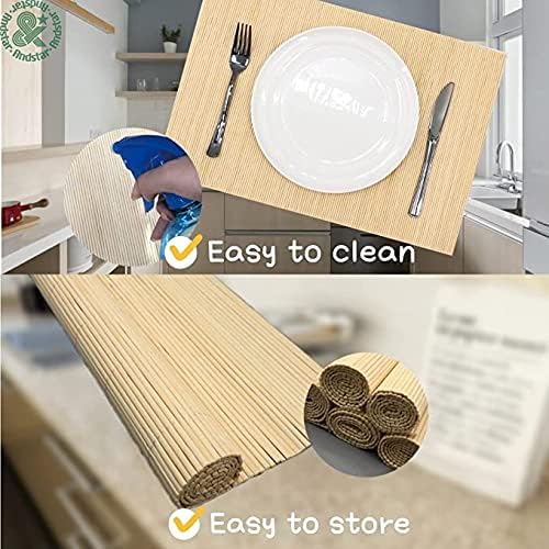 ANDSTAR Set of 12 Pcs Bamboo Placemats Sushi Rolling Mat Japanese Style Natural Anti-Slip Bamboo Placemats Washable Heat-Resistant Table Mats for Dining Room and Kitchen（ Natural Color）