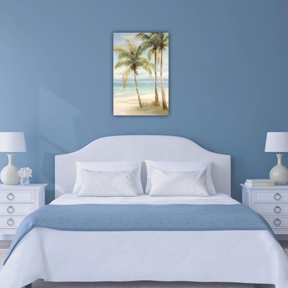 LURENCZH Tropical Beach Canvas Wall Art Seaside Palm Tree Picture Wall Decor Ocean Scenery Painting Prints for Bathroom Decor Framed(Beach-3,28.00" x 42.00")