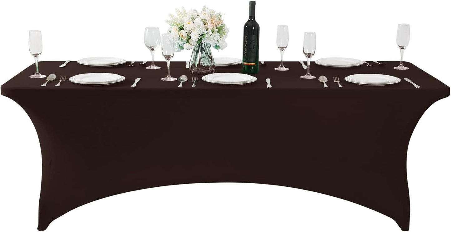 Spandex Table Cover for 8FT or 4ft or 6ft Table Universal Fitted Stretch Tablecloth for Party, Banquet, Wedding and Events-Chocolate