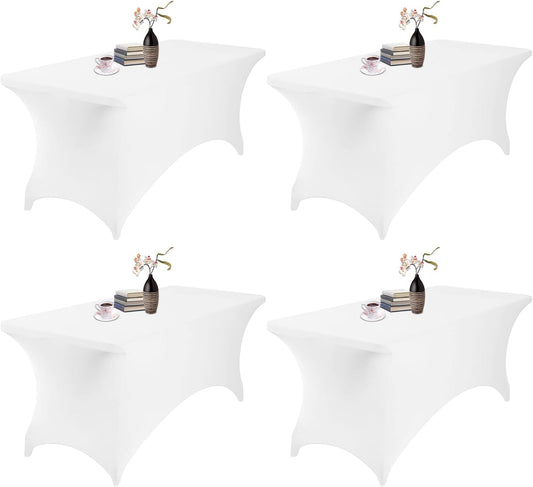 4Pack Spandex Waterproof Table Covers 6ft，Spandex 6ft Waterproof Table Cover for Party,Wedding, Banquet, and Events(White)