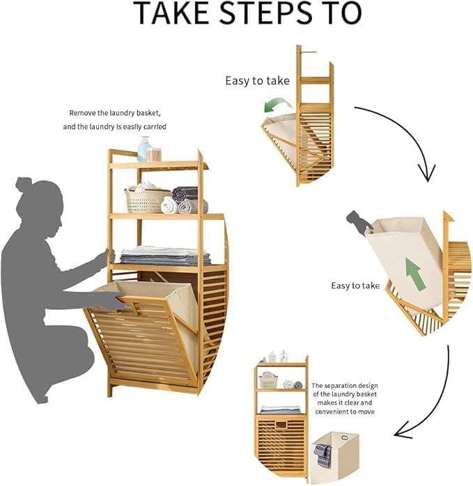 Laundry Hamper with 2-Tier Shelves & Tilt Out Basket, Laundry Baskets Organizer Hampers Bathroom Storage Shelf for Laundry Room, Bathroom, Nursery, Bedroom, Guest Room, Closet (2 Tier - Large)