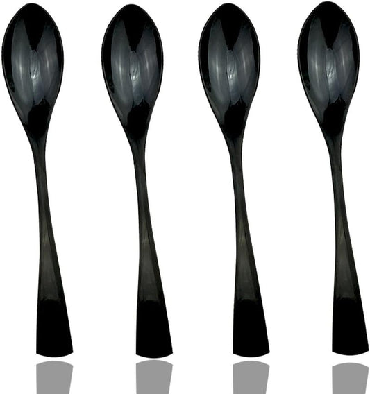 JASHII 18/10 Stainless Steel 4 Piece Mirror Polished Black Dessert Spoon Salad Spoon Black Server Utensil Set 19CM