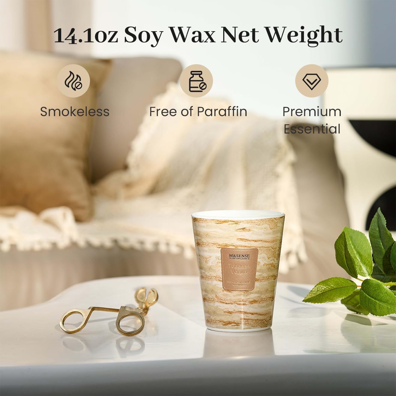 M&SENSE TobaccoVanilla Scented Candles for Home, Lead-Free Wick Highly Scented Jar Candles, 14.1 Oz 80 Hours Lasting Burning Candles Gifts for Women, Relaxing Aromatherapy Candle for Stress Relief