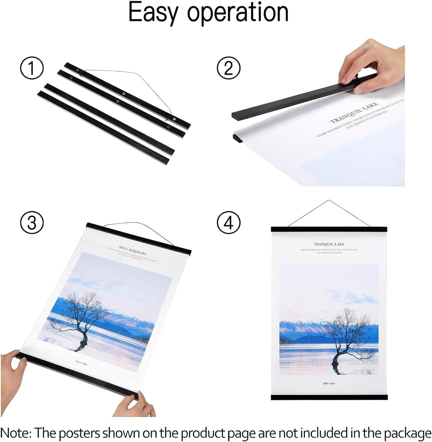 FALAMON Magnetic Poster Hanger Frame, 26x20 26x38 26x34 Teak Wood Magnet Poster Frame for Posters, Prints, Photos, Pictures, Maps, Scrolls, and Canvas Artwork(Black, 26")