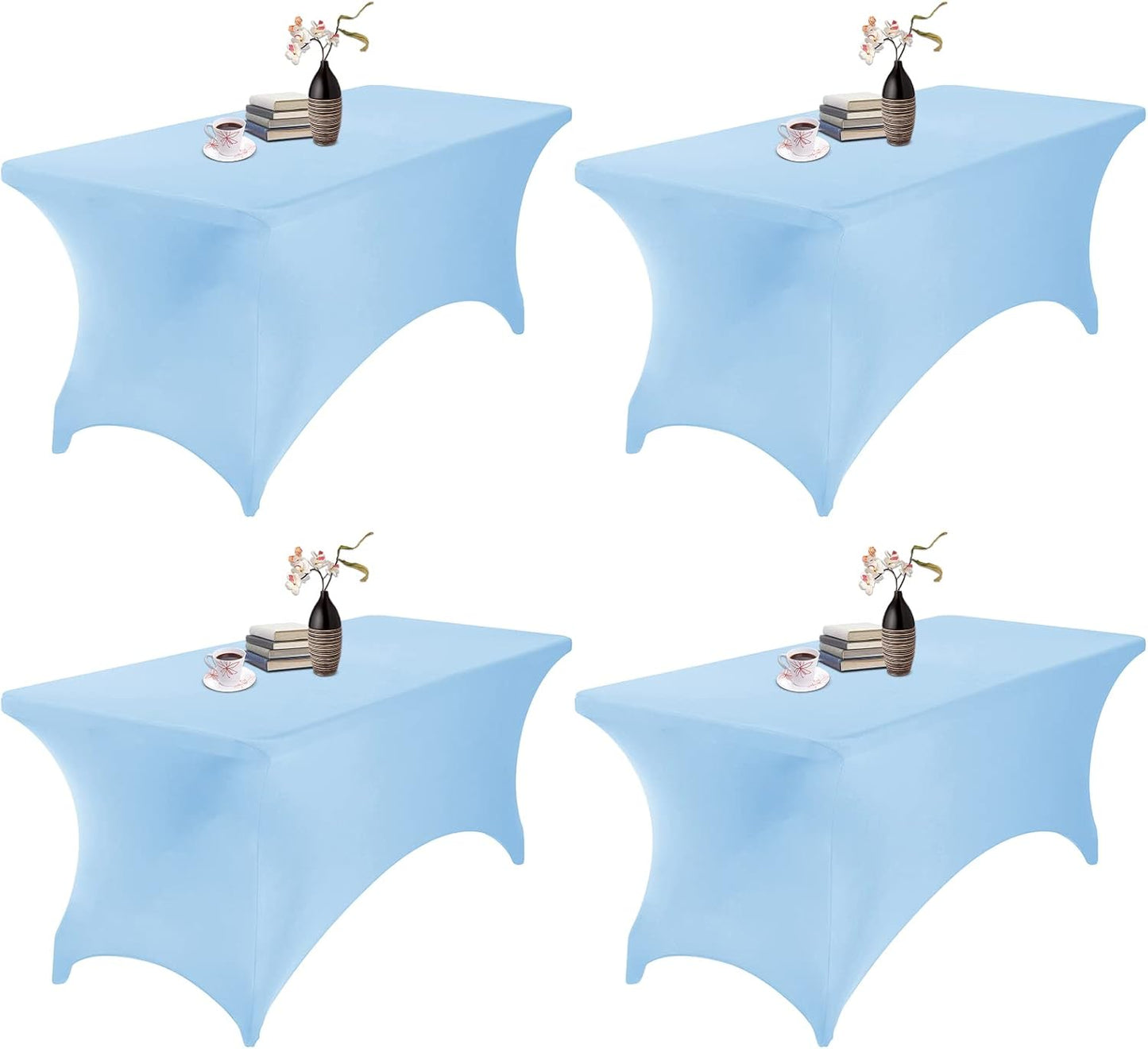 4Pack Spandex Waterproof Table Covers 6ft，Spandex 6ft Waterproof Table Cover for Party,Wedding, Banquet, and Events(Blue Mist)