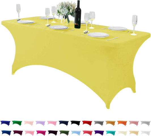 Spandex Table Cover for 6Ft or 4fT or 8ft Table Universal Fitted Stretch Tablecloth for Party, Banquet, Wedding and Events-Yellow