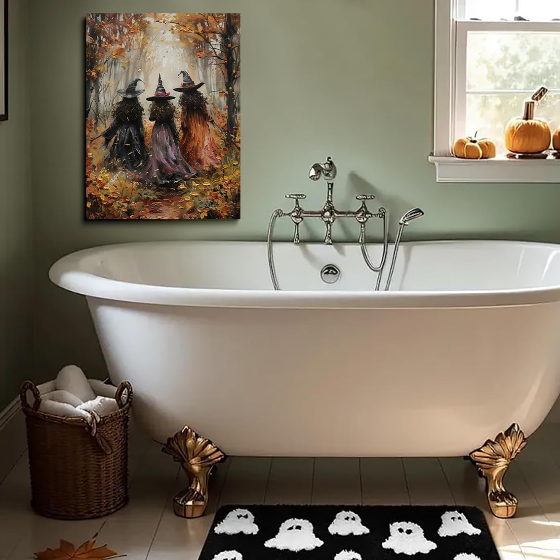 Generic Vintage Three Witches In The Forest Painting Witch Print Witchy Canvas Print Halloween Wall Art Halloween Decor Witch Poster Dark Academia Gothic Room Decor for Dorm Bedroom 16x24in Unframed