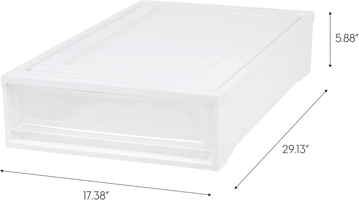 IRIS USA 27 Qt. Plastic Under Bed Storage Stackable Organizer Bin Container with Sliding Organizer Drawers, 4-Pack, Multi-Purpose for Clothes Shoes Clothing Bedding, White