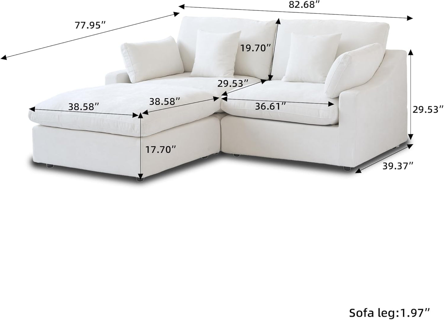 JACH Sectional Couches for Living Room, Cloud Sectional Couch with Deep Seat, Love Seat Modular Sofa with Chaise, Covers Removeable & Washable, Sofas Furniture for Living Room, White