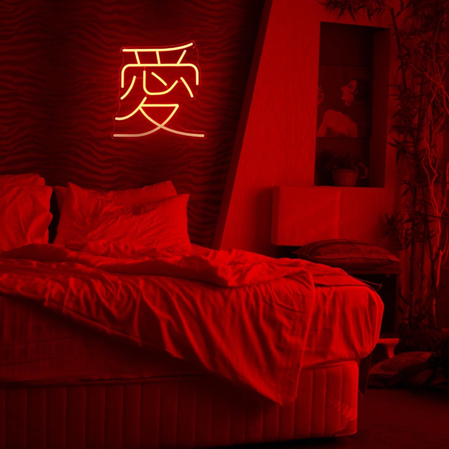 Japanese Love Neon Sign Red Love Kanji LED Neon Light Japan Symbol Neon Wall Sign Chinese Character LED Sign Words Neon Light Up Signs for Bedroom Bar Party Decor Valentine's Day Gifts