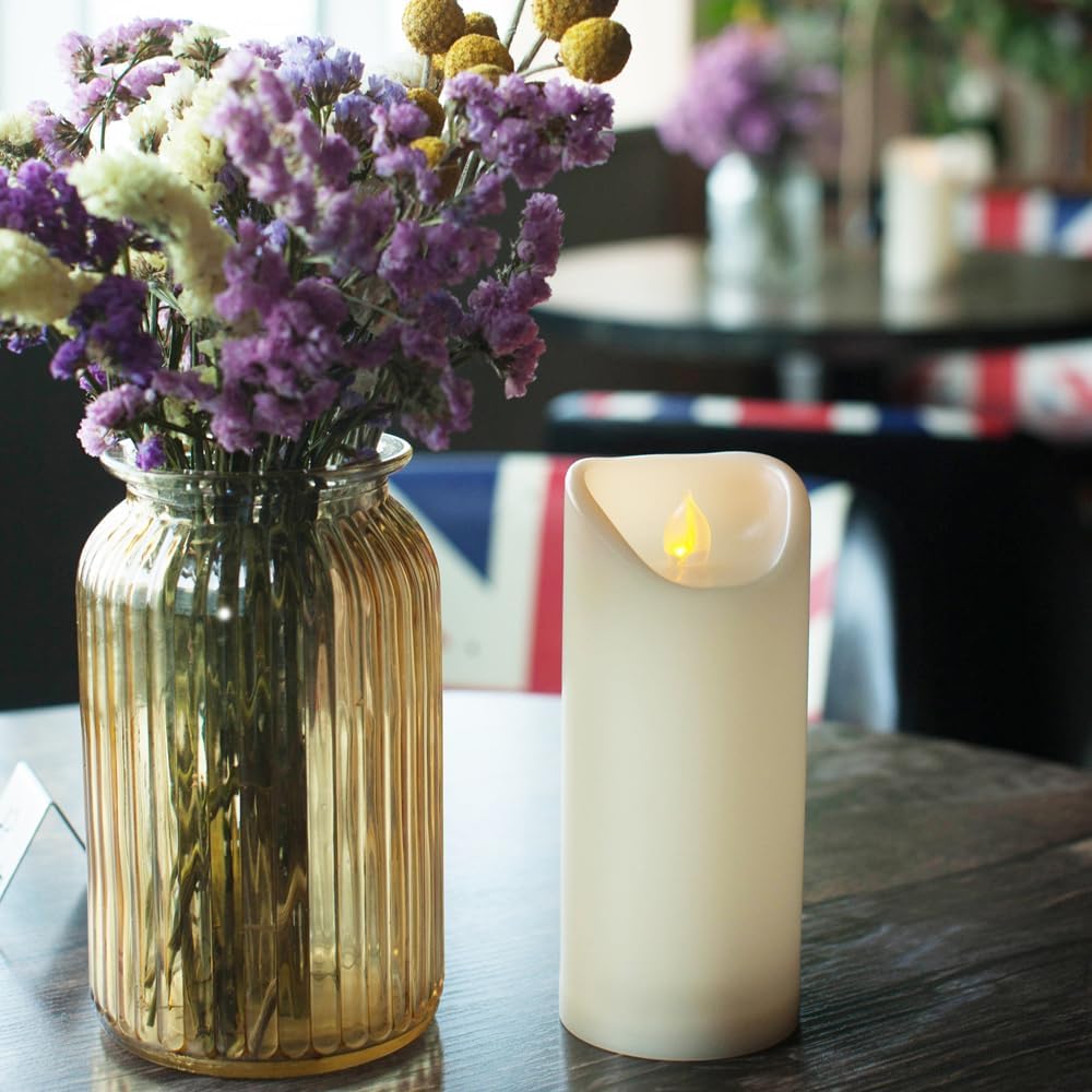 CANDLE CHOICE Outdoor Battery Operated Flameless Candles with Remote Timer Waterproof Flickering Plastic Electric LED Pillar Lights for Lantern Patio Garden Wedding Party Decorations 3x7 Inches 2 PCS