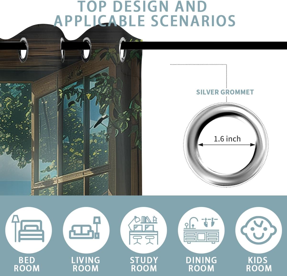 Mountain Blackout Curtains for Girls Boys Teens Home Decor, Spring Sky View Nature Forest Flower Grommet Thermal Insulated Drapes Darkening Window Curtain for Bedroom Living Room, 63 x 63 Inch