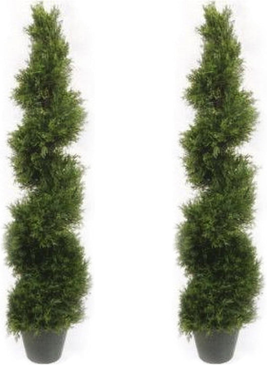 4FT Artificial Green Tree Planting Pack of 2 (set-48-inch) Artificial Cypress Spiral Tree Planting-Year-Round Green Fake Plant Garden Front Porch Flowerpot Decorator Artificial Tree