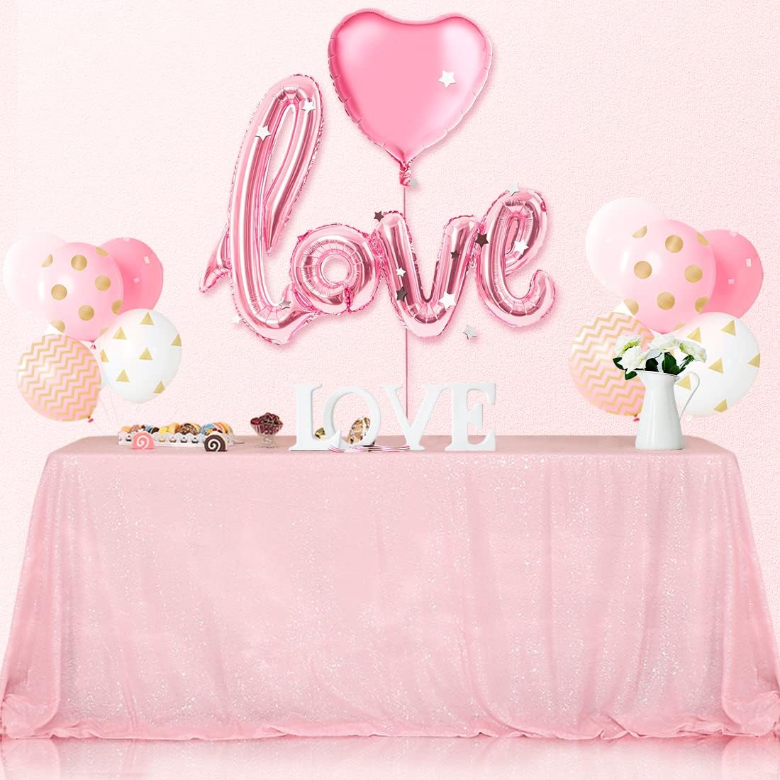 SquarePie Sequin Tablecloth 60 x 120 Inch Pink Sparkly Table Linen for Wedding Party