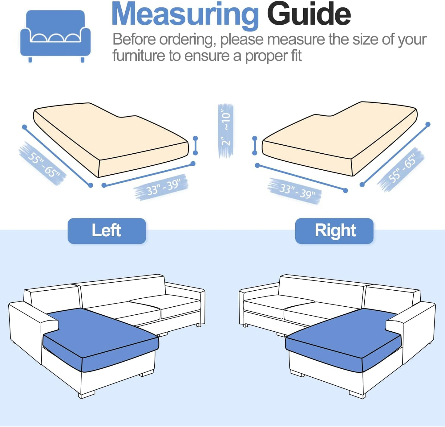 Chaise Cushion Cover for Sectional Sofa, Softer Chenille Sofa Cover for L Shaped Couch (Left or Right Facing), Stretch Chaise Couch Slipcover (Only 1 Piece, Beige)