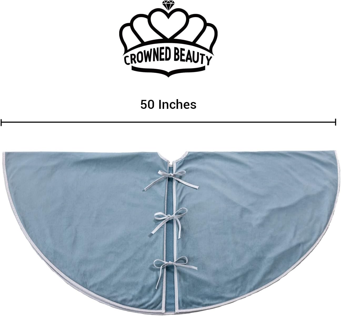 CROWNED BEAUTY Christmas Tree Skirt Blue Velvet Collar 50 Inch Embroidered Silver Pine Trees Soft Plush Fur Holiday Decoration (Blue) TS42-50