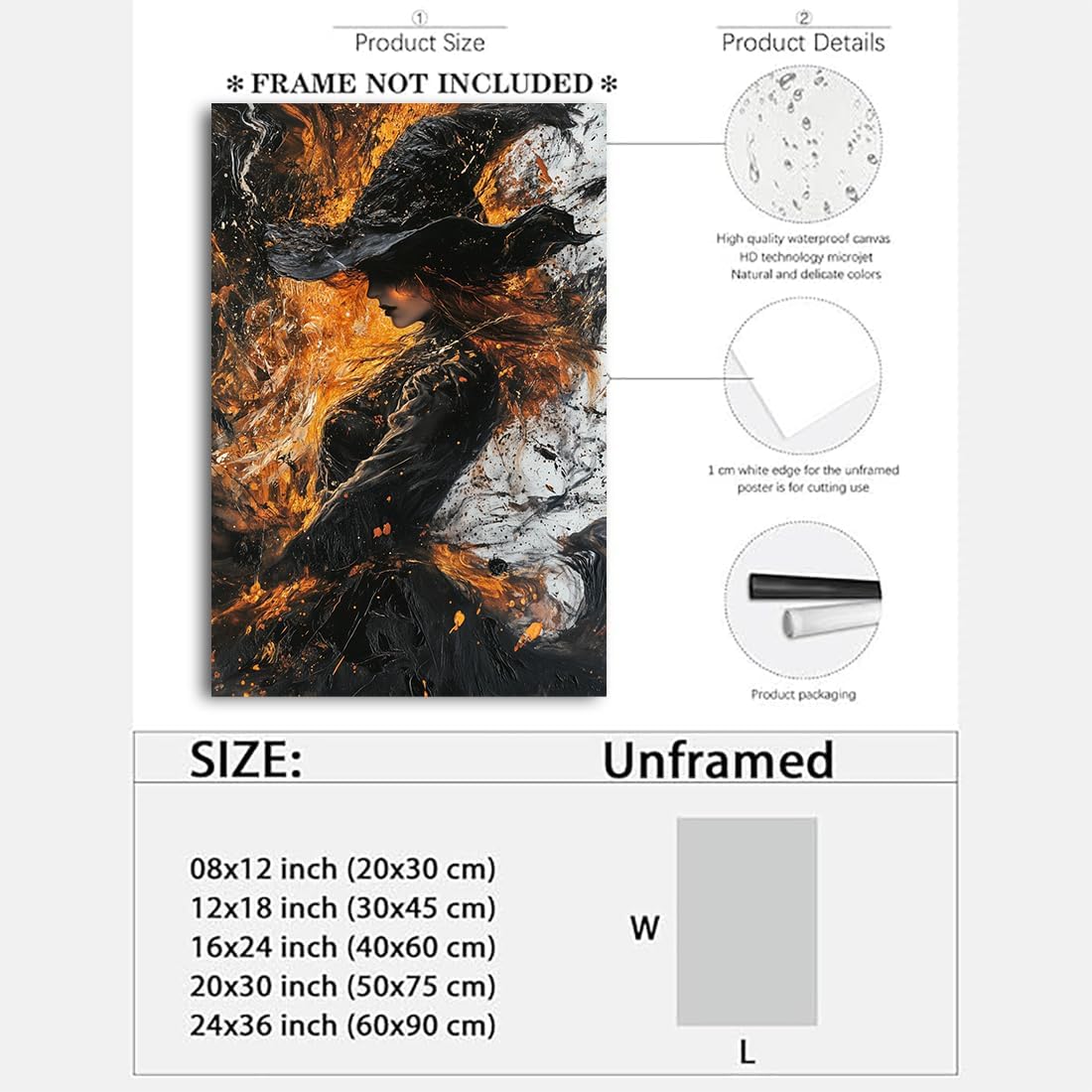 Witch Canvas Poster Print, Dark Academic Picture Wall Decor, Modern Fashion Aesthetic Abstract Witchcraft Halloween Wall Art For Bedroom Living Room Hallway Decoration,24"x36" Unframed