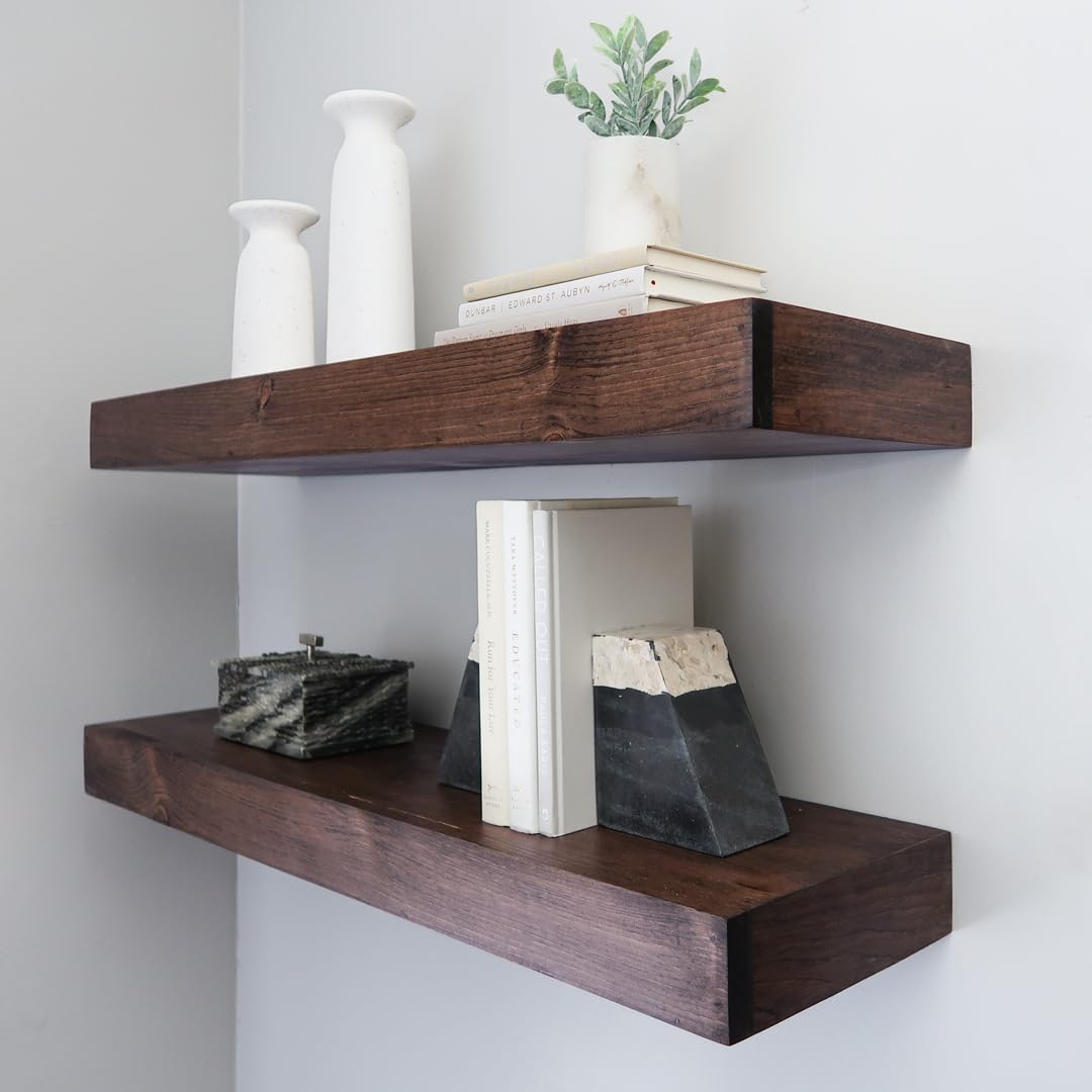 Modern Floating Shelves 3 Inches Thick for Wall, Wide Shelves for Kitchen, Living Room, Bedroom, and Bathroom, Natural Pine Wood, Rustic Wooden Shelf, (Set of 2) (Provincial, 60Lx3Hx6D)