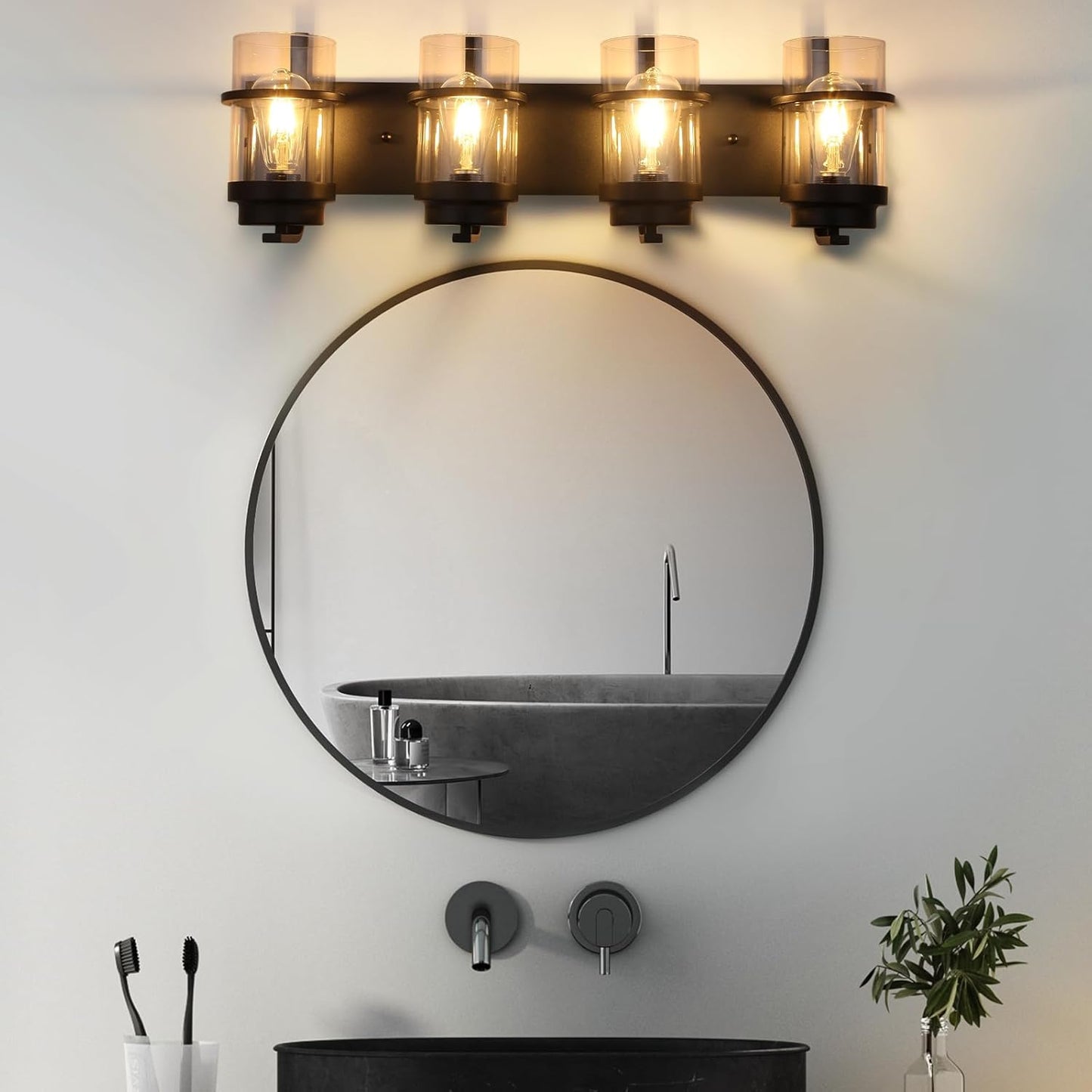 Bathroom Vanity Light Fixtures,4 Lights Matte Black Vanity Lights, Industrial Black Wall Sconces 4 Lights,Farmhouse Bathroom Lights(Bulbs not Included)