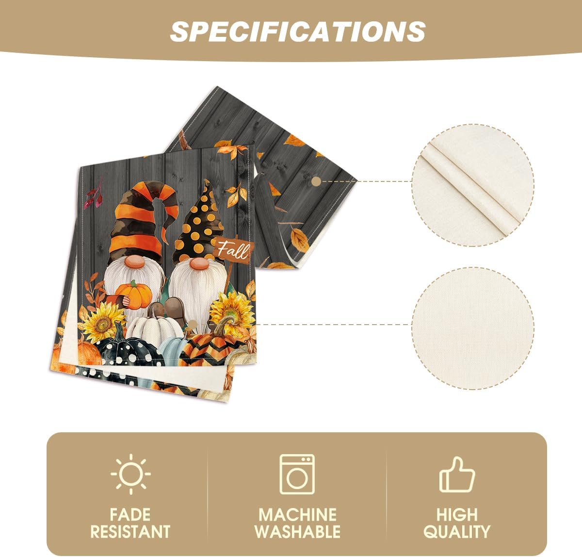 Artoid Mode Fall Gnomes Pumpkins Sunflower Maple Leaves Thanksgiving Table Runner, Seasonal Harvest Vintage Kitchen Dining Table Decoration for Indoor Outdoor Home Party Decor 13 x 36 Inch