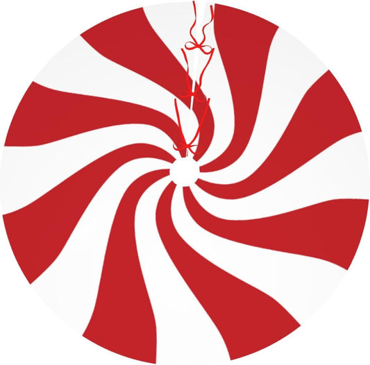 48" Large Christmas Tree Skirt, Red and White Peppermint Candy Round Pattern Tree Mat Base Cover for Xmas Festive Holiday Party Decoration Ornaments