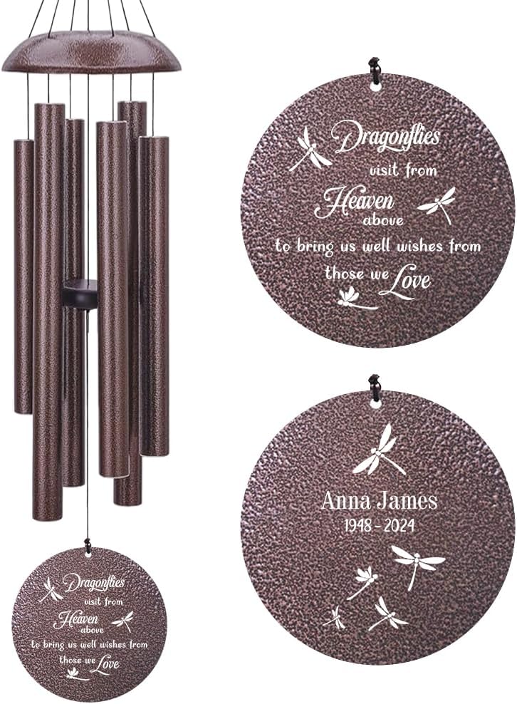 Memorial Wind Chimes Sympathy Gifts, Customized Dragonfly Wind Chime, 36-inch Commemorative Wind Chimes to Commemorate The Loss of Loved Ones, Condolence Gifts