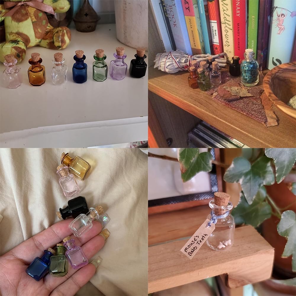 2ml Very Mini Rectangle Glass Color Bottles With Cork Colored Glass Bottles with Cork Stoppers Mix 7 Colors