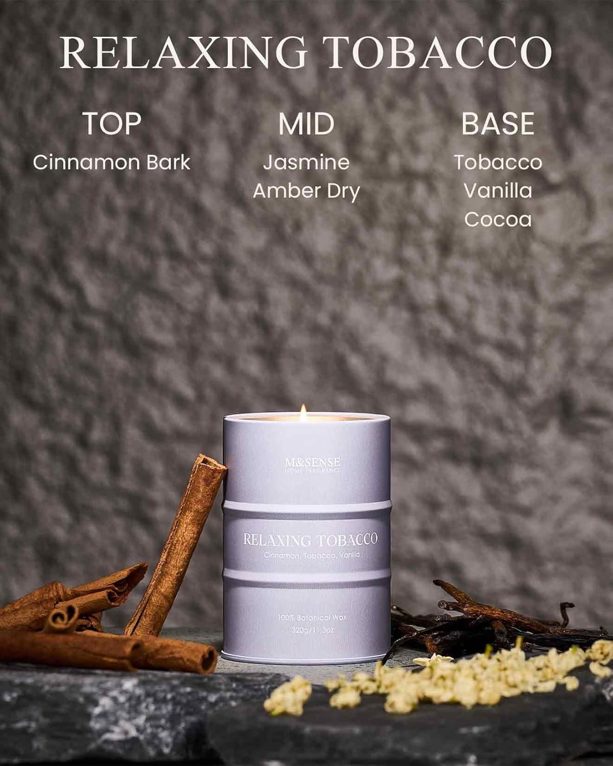 M&SENSE Tobacco Scented Candles Natural Non Toxic, Aromatherapy Candle for Stress Relief Meditation Relaxing, Housewarming Gifts for Women Men, 11.3oz 70 Hour Long Burning