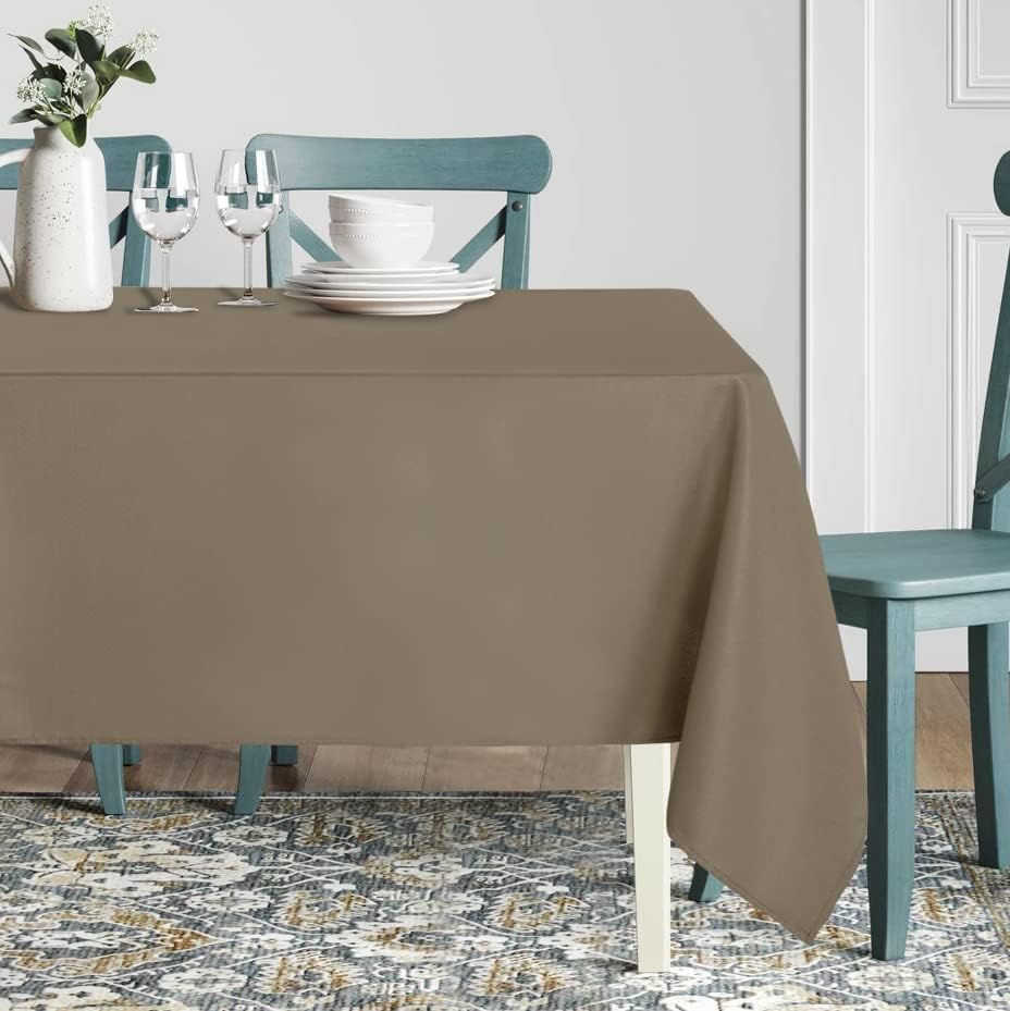 sancua Rectangle Tablecloth - 90 x 132 Inch - Stain and Wrinkle Resistant Washable Polyester Table Cloth, Decorative Fabric Table Cover for Dining Tables, Buffet Parties and Camping, Taupe