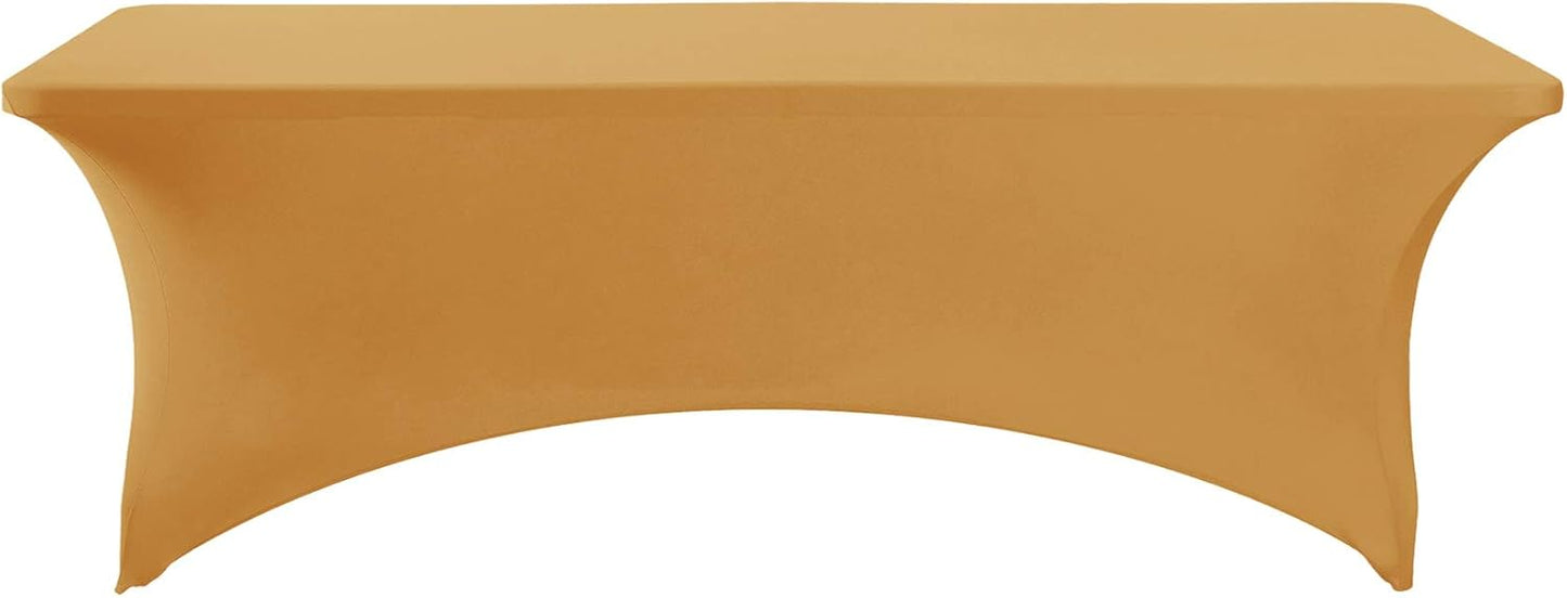 2Pack Spandex Table Cover for 6Ft or 4fT or 8ft Table Universal Fitted Stretch Tablecloth for Party, Banquet, Wedding and Events-Gold