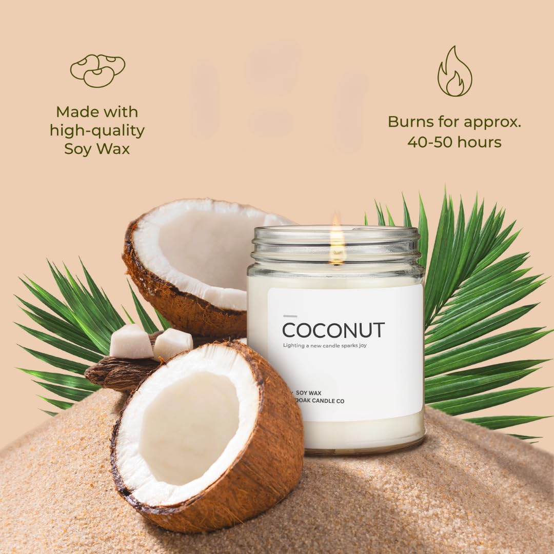 1OAK Soy Wax Scented Candle (Coconut) - Long Burning Premium Hand-Poured (7oz.)