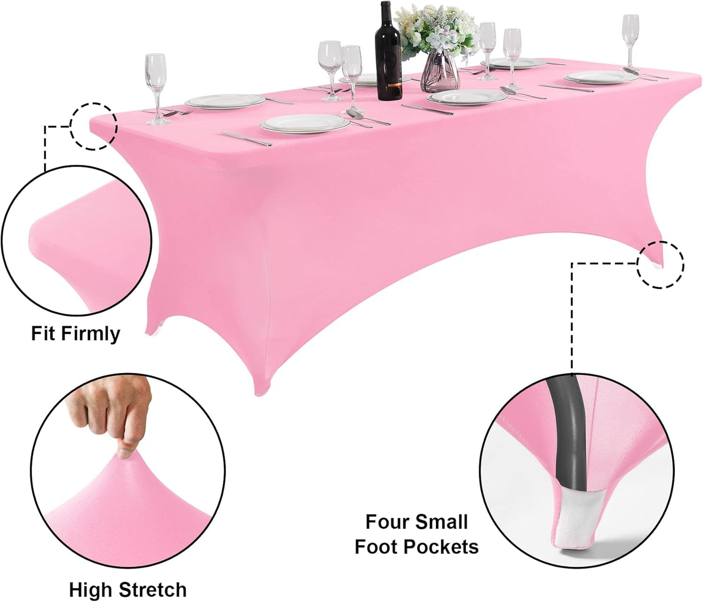 SuperO 2Pack Waterproof Spandex Table Cover for 4FT Table Universal Fitted Stretch Tablecloth for Party, Banquet, Wedding and Events-Pink