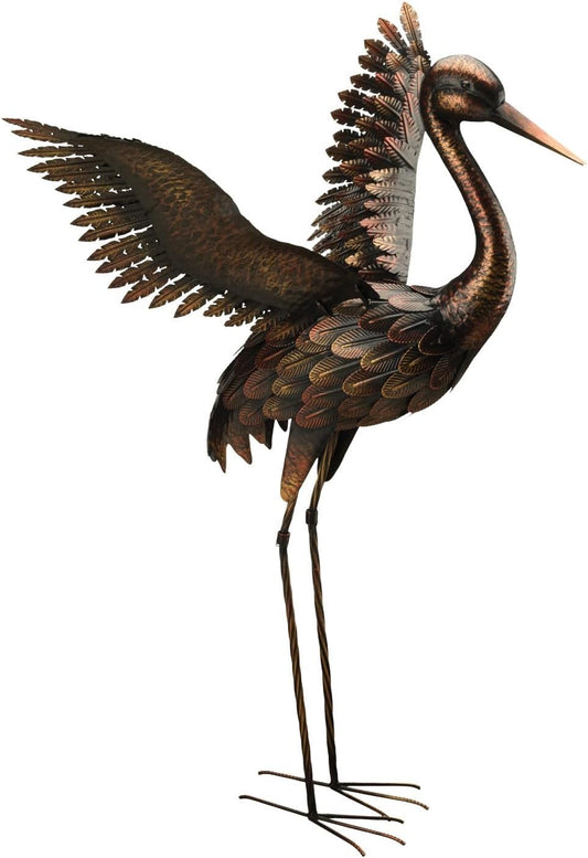 Regal Art & Gift Outdoor Garden Décor, Unique Bird Sculpture, Rustic Metal Bird Statues, Garden Ornaments, Bird Figurine for Lawn, Decorative Sculpture, Crane, Multi, Wings Up, 44" Height