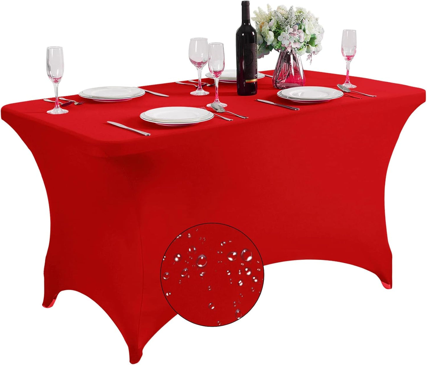 SuperO Waterproof Spandex Table Cover for 4FT Table Universal Fitted Stretch Tablecloth for Party, Banquet, Wedding and Events-Red