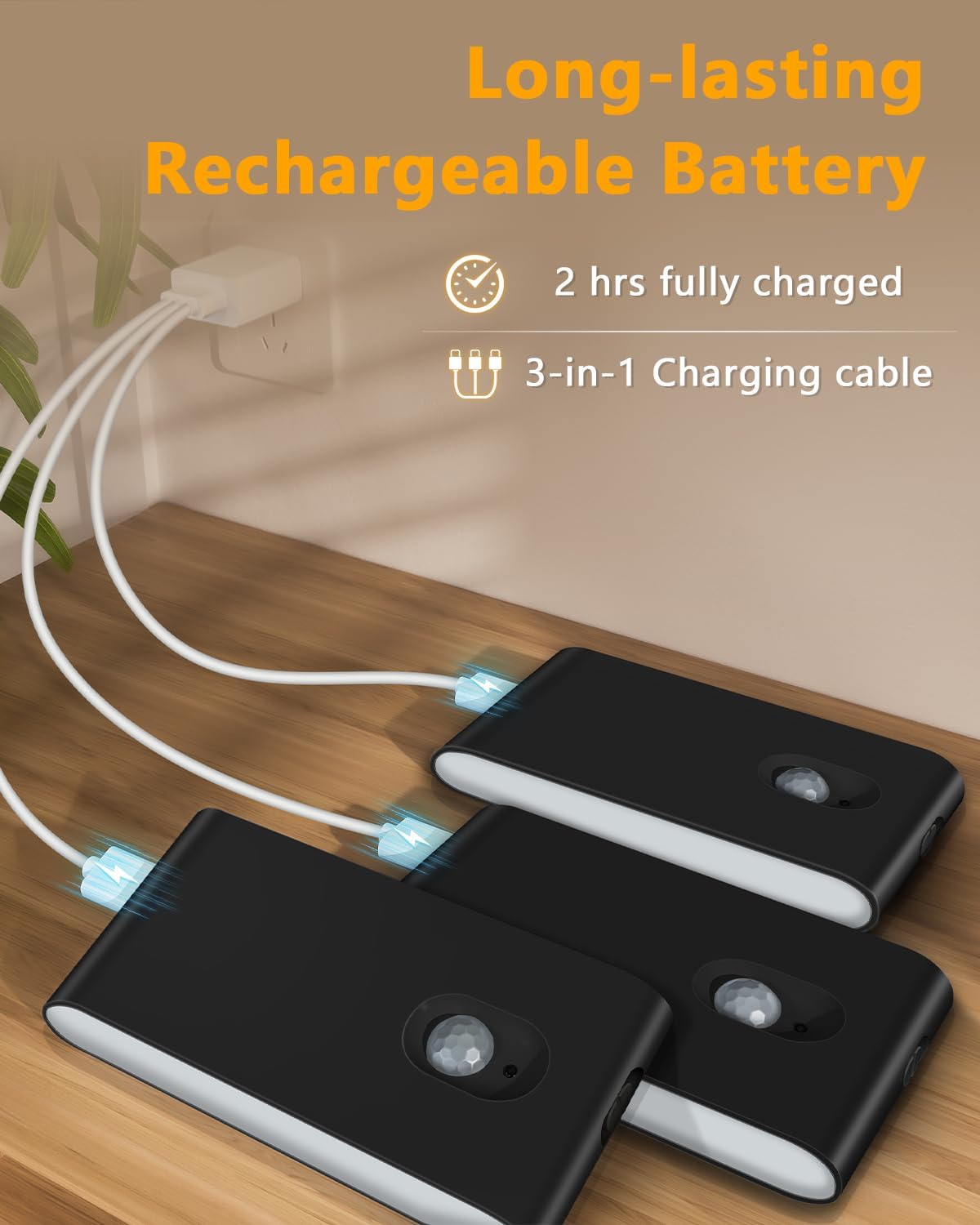 WILLED Stair Lights Indoor, Wireless Motion Sensor Light Indoor, Rechargeable Night Lights for Stairway, Hallway, Kitchen, Closet, Cabinet, Bedroom, Kids' Room(8-Pack)