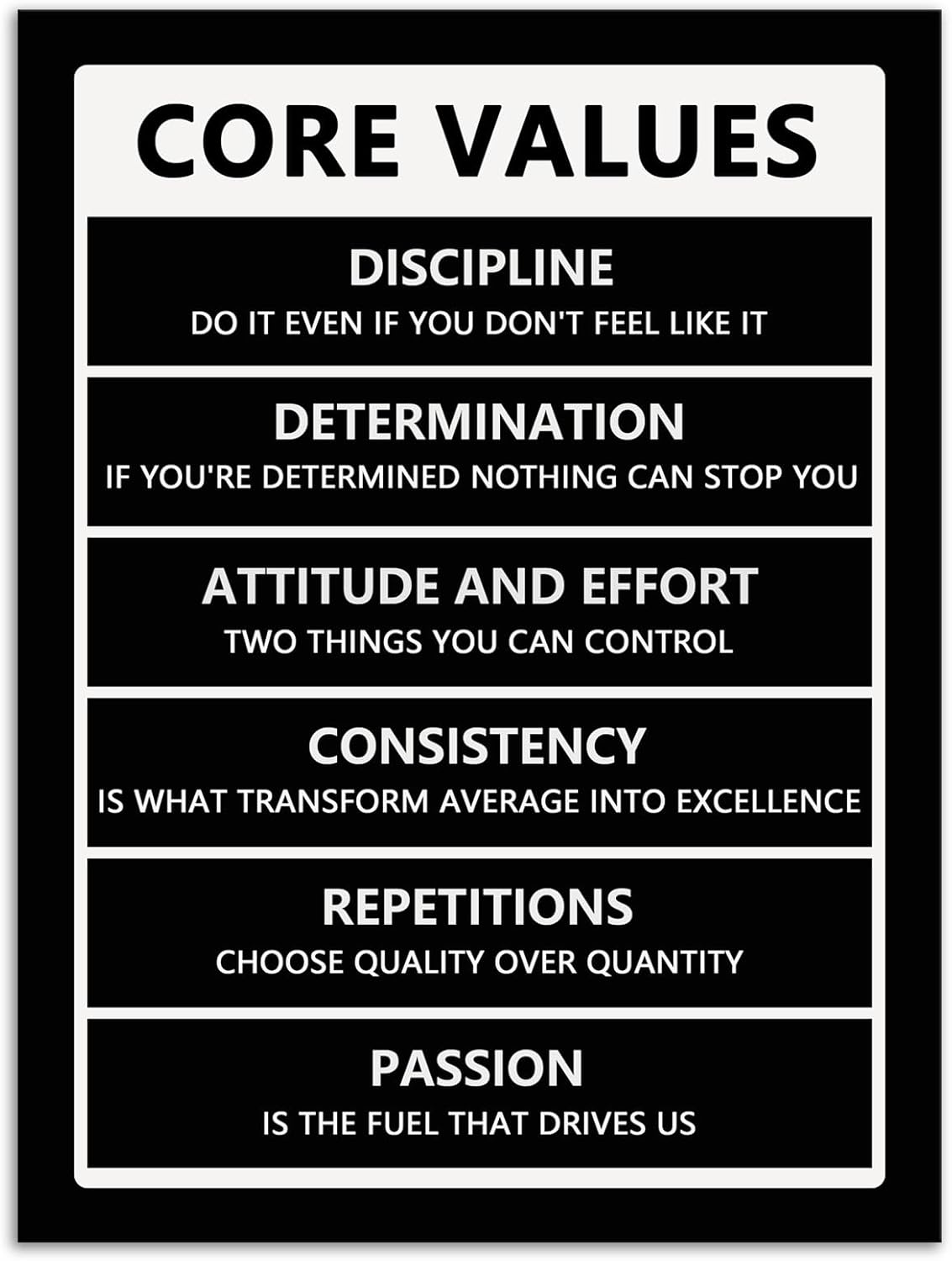 Core Values Poster Inspirational Wall Art Office Wall Decor Motivational Positive Quotes Painting Inspirational Painting Prints Artwork Home Living Room Decor Framed Ready to Hang[18" W x 24" H]