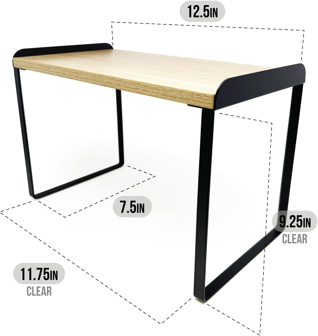 Mitus Shelf Organizer and Storage, Tiered Wood Cabinet Rack for The Kitchen Counter, Bathroom Counter, Pantry Cupboard, Office Desk Bookshelf, 12" Wide Natural and Black (Large)