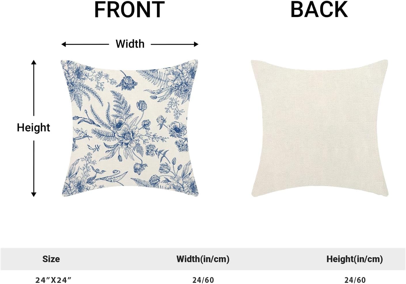 CXMEIFLY Spring Floral Leaves Pillow Covers 24 x 24 Inch Set of 2 for Chinoiserie Flowers Decor Throw Pillows Blue and White Seasonal Plant Outdoor Decorative Cushion Cases for Couch Bed Decorations