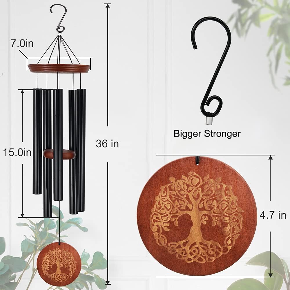 Wind Chimes for Outside,Outdoor Wind Chimes for Mother & Grandma - Large Garden Hanging Decor with Tree of Life Engraving, Perfect for Yard, Home, Christmas, Birthdays