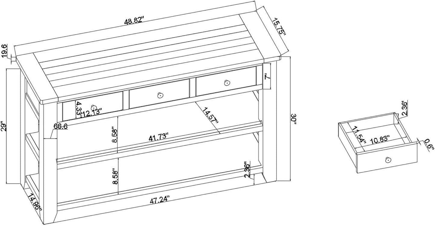 Solid Wood Console Table Sofa Table with Storage Drawers and Bottom Shelf Entryway Table for Entry Hallway Foyer Sofa Couch Table,Fully Assembled (48.8" Green)