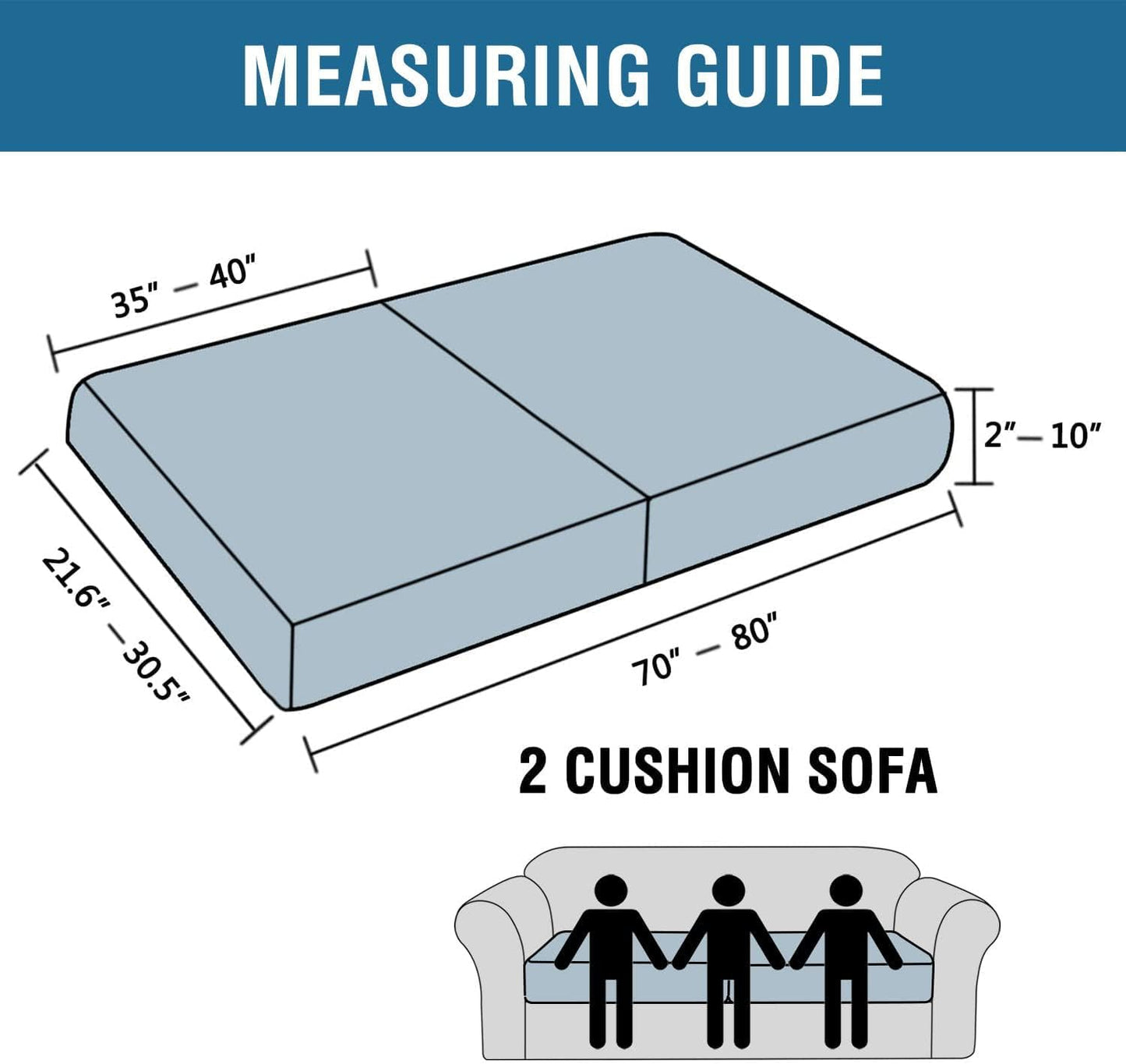 H.VERSAILTEX Super Stretch Individual Seat Covers - Sofa & Couch Cushion Slipcover Sets (Thick Jacquard Textured Twill Fabric, Deep Teal) - 2 Piece Large